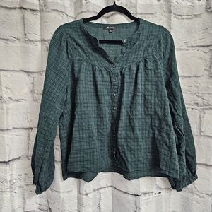 Madewell Plaid Balloon-Sleeve Peasant Top Size L